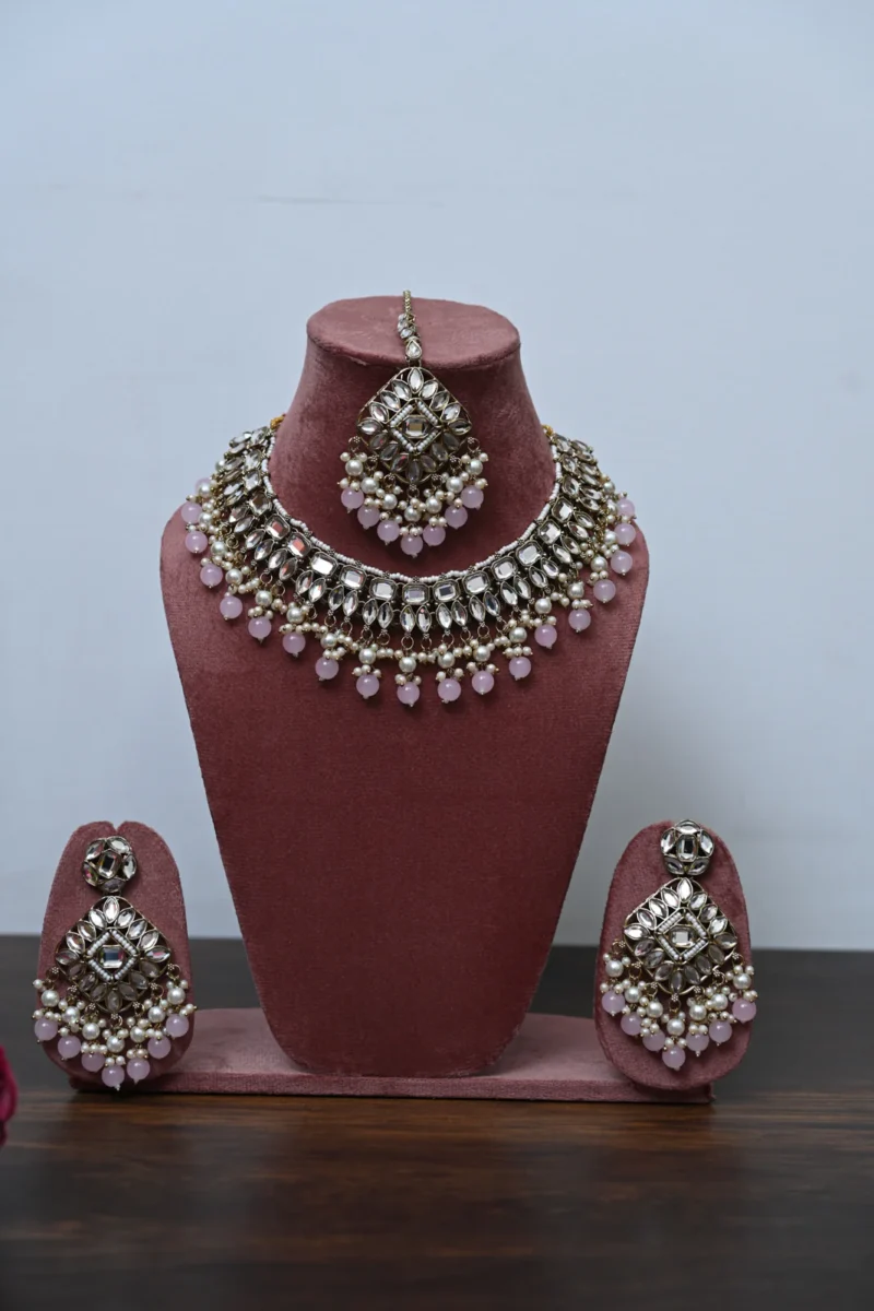 Chandrika Pink & White Necklace with White Stones