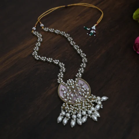 Chandni Mother of Pearl Kundan Pink Long Necklace