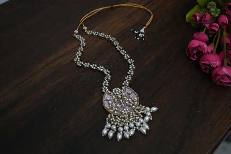 Chandni Mother of Pearl Kundan Pink Long Necklace