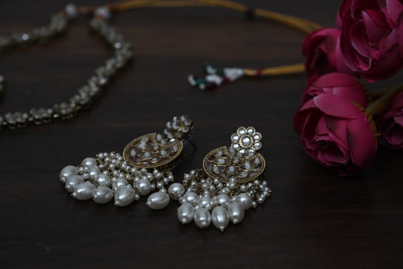 Chandni Mother of Pearl Kundan Pink Long Necklace - Image 7