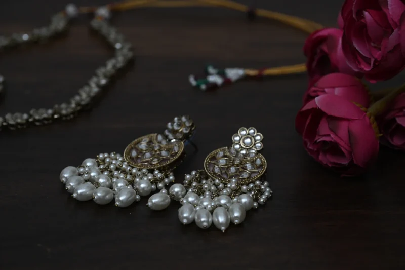 Chandni Mother of Pearl Kundan Pink Long Necklace - Image 6