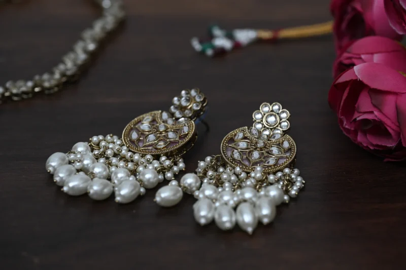 Chandni Mother of Pearl Kundan Pink Long Necklace - Image 7