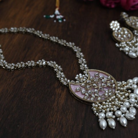 Chandni Mother of Pearl Kundan Pink Long Necklace