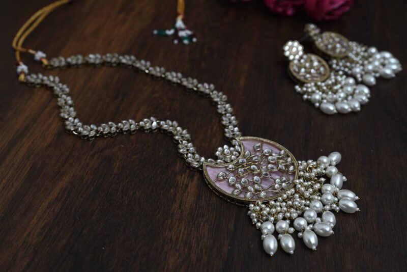 Chandni Mother of Pearl Kundan Pink Long Necklace