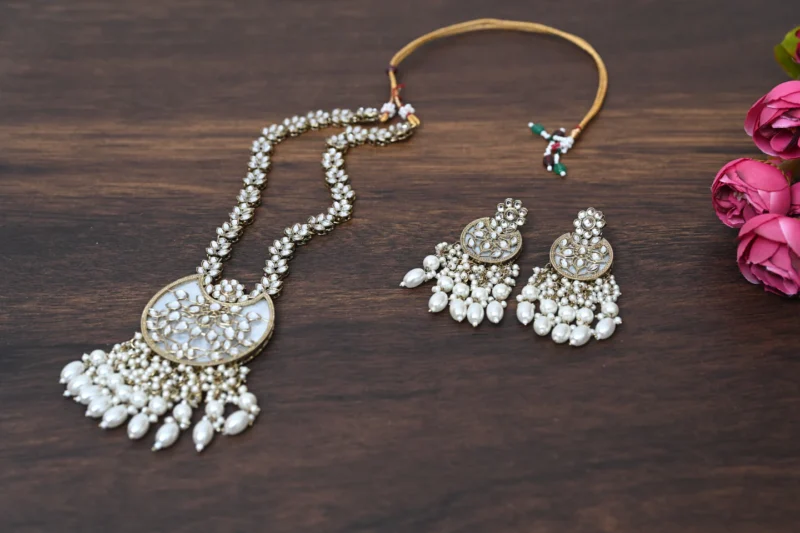 Chandni white Mother of Pearl Kundan Long Necklace