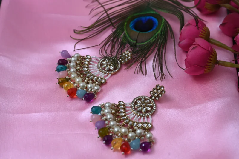 Indradhanush multicolored kundan Earrings - Image 5