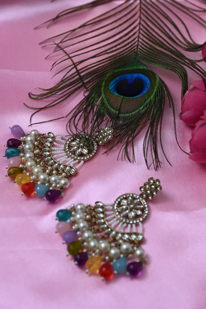 Indradhanush multicolored kundan Earrings - Image 4