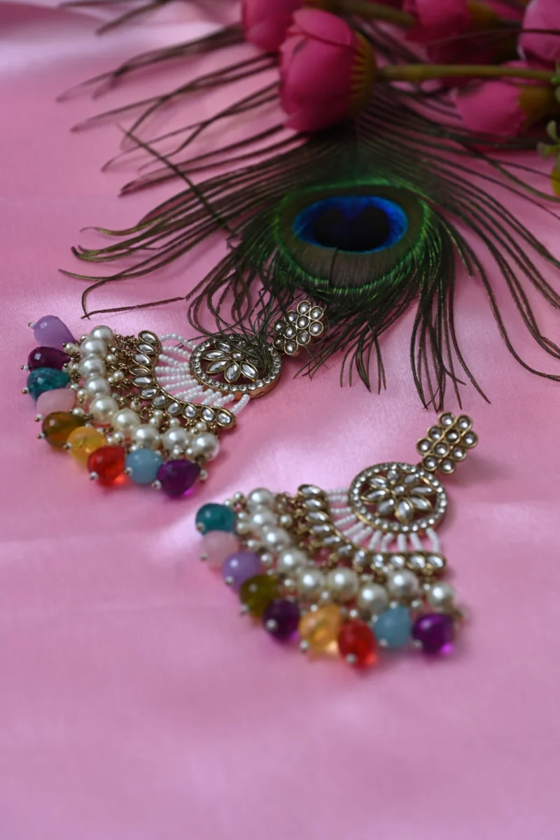 Indradhanush multicolored kundan Earrings - Image 3