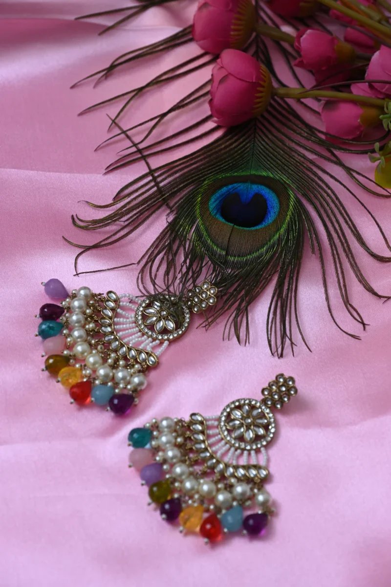 Indradhanush multicolored kundan Earrings - Image 2