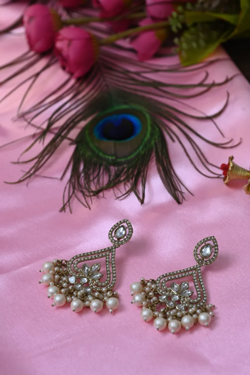Rajwada white pearl Kundan Earrings - Image 4