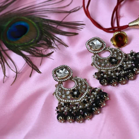 Scarlet Aura Polki Black Chandbalis
