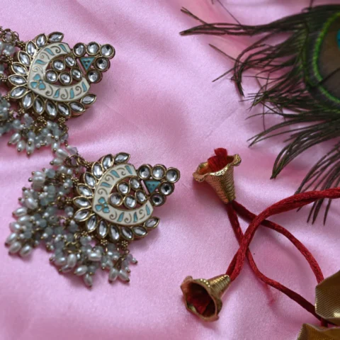 Shakti Glow Ivory Blue Danglers