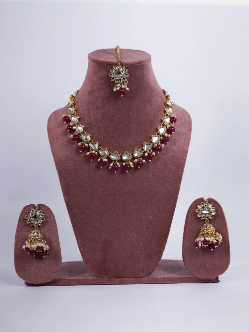 Kanika Pearl Gold Kundan ruby Necklace Set