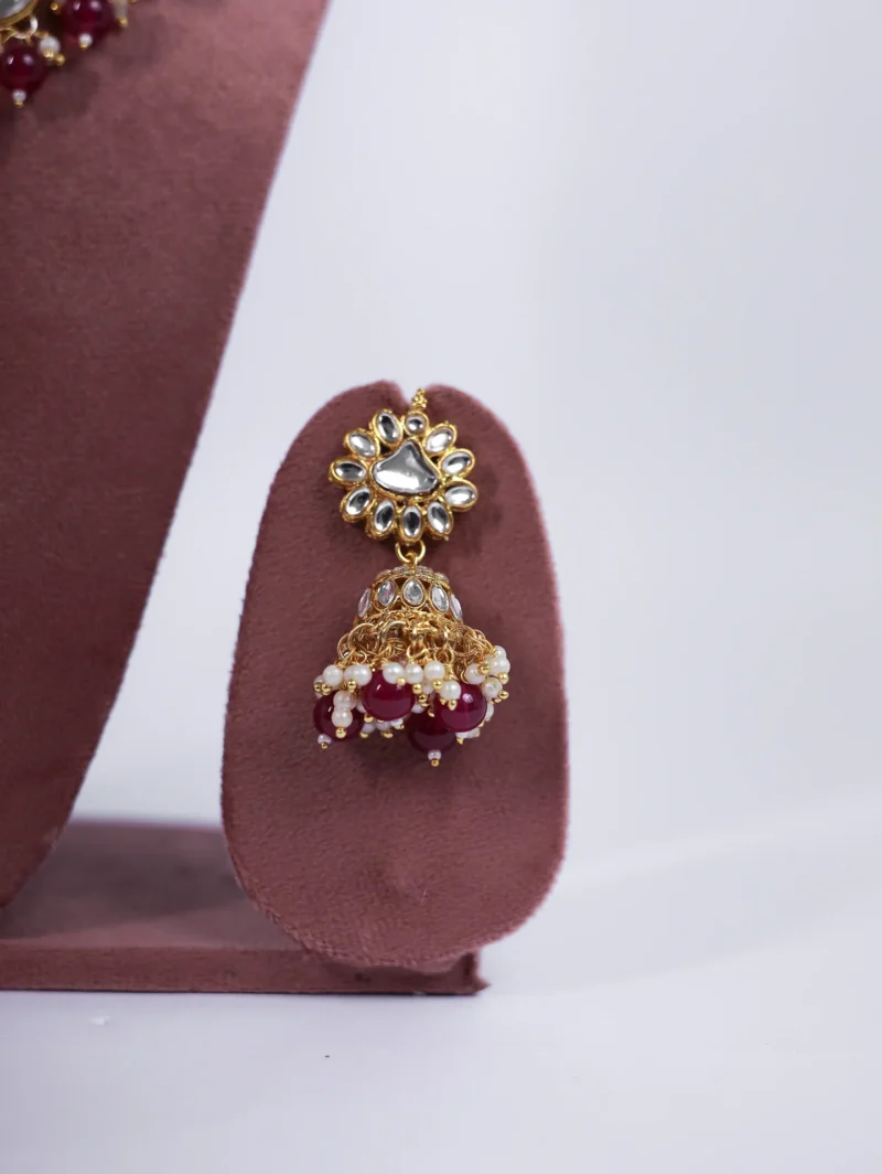 Kanika Pearl Gold Kundan ruby Necklace Set - Image 2