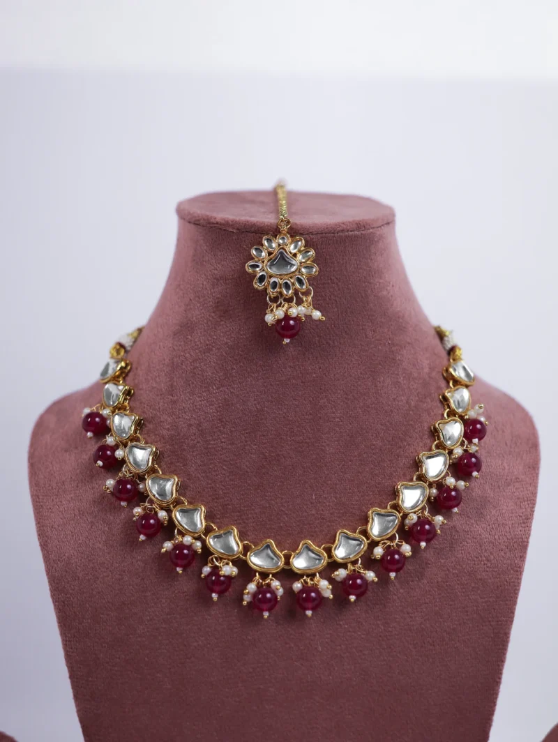 Kanika Pearl Gold Kundan ruby Necklace Set - Image 3