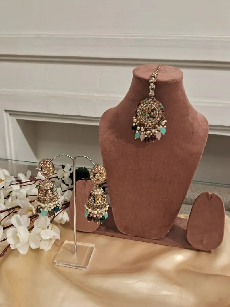 Rang Mahal multicolored Jhumkis with Tikka