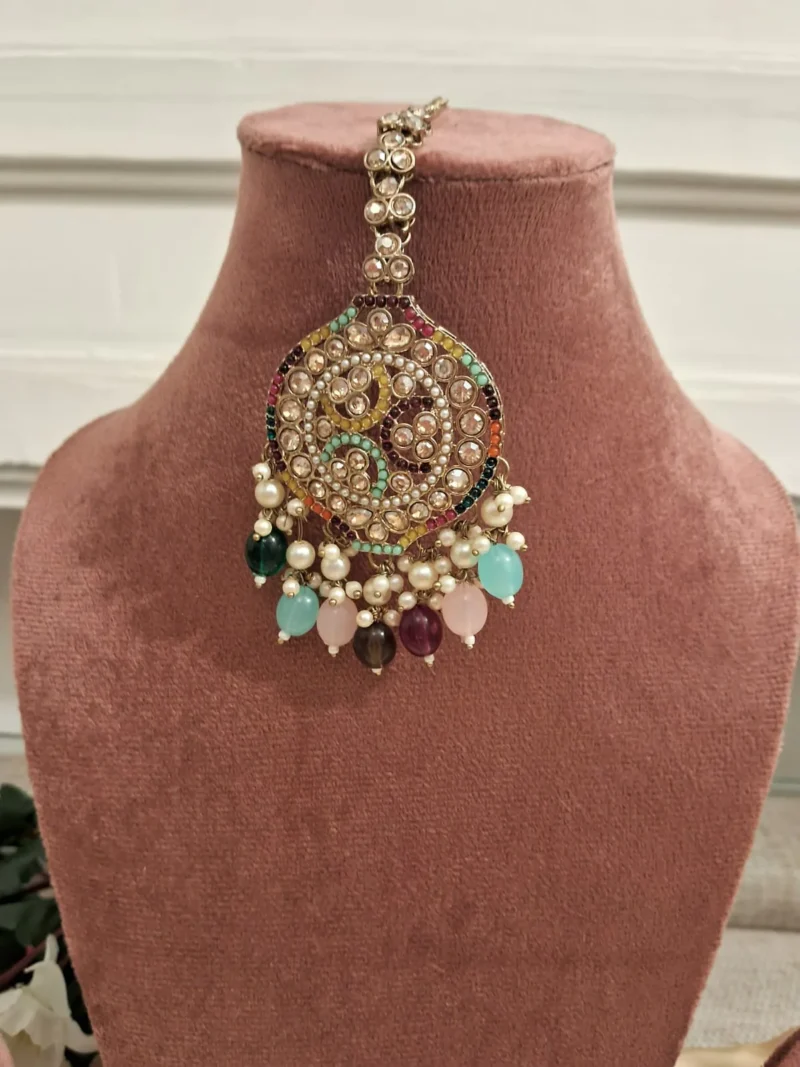 Rang Mahal multicolored Jhumkis with Tikka - Image 5