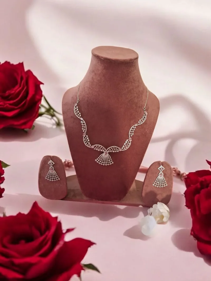 Noorani Chand Pink AD Zirconia Necklace - Image 2