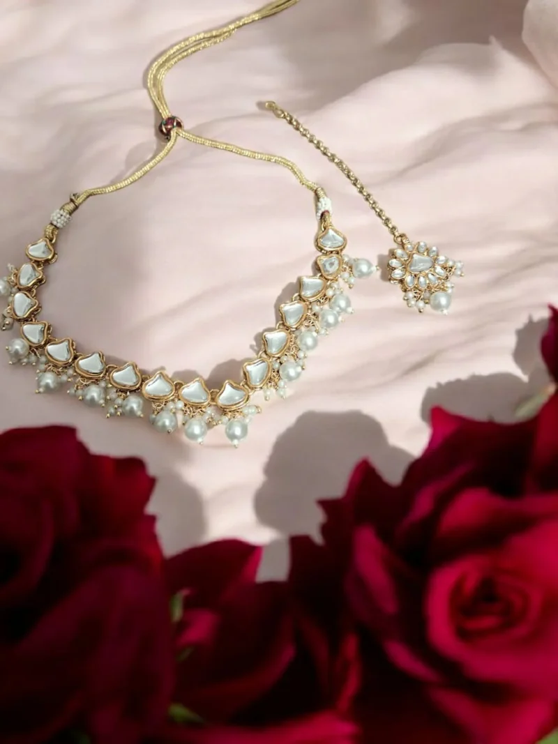 Kanika Pearl Gold Kundan Necklace Set - Image 3