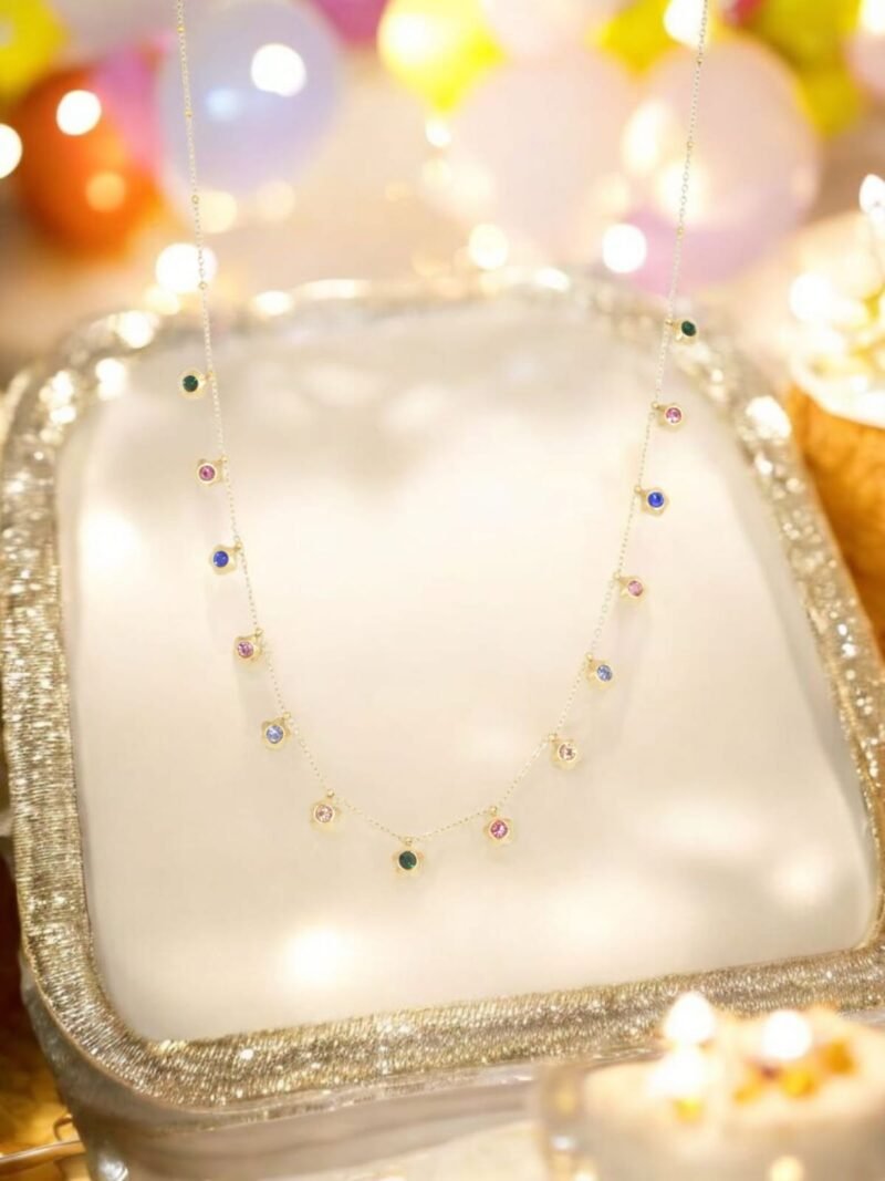 Golden Droplets Chain – Multicolour Crystal Charms - Image 2