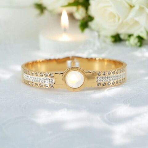 Lustre Glow Stone-Studded Bracelet – Anti-Tarnish Golden Elegance