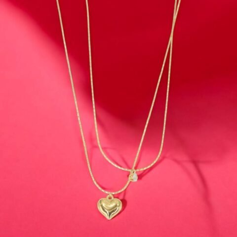 Double Heart Layered Pendant Set