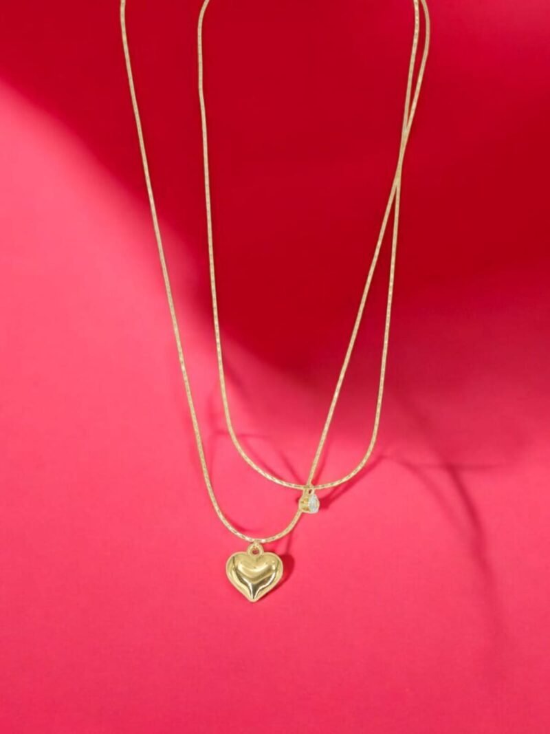 Double Heart Layered Pendant Set