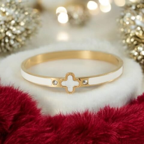 White Enamel Clover Bracelet – Anti-Tarnish Golden Touch