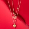 Golden Bow & Heart Layered Pendant