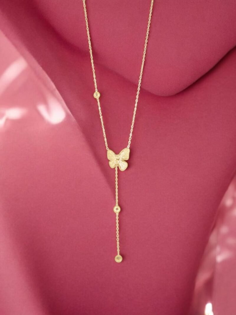 Gold Butterfly Drop Pendant – Delicate Lariat Style Necklace