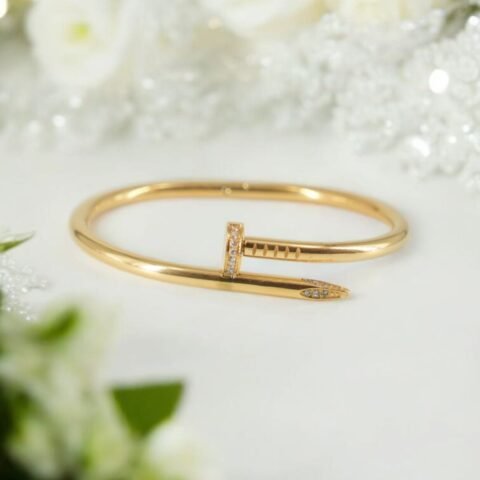 Nail It Bracelet – Anti-Tarnish Gold with Crystal Accents