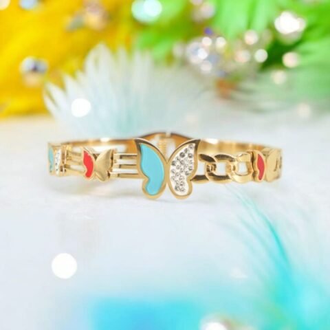 Flutter Pop Bracelet – Multicolor Butterfly Charm in Gold