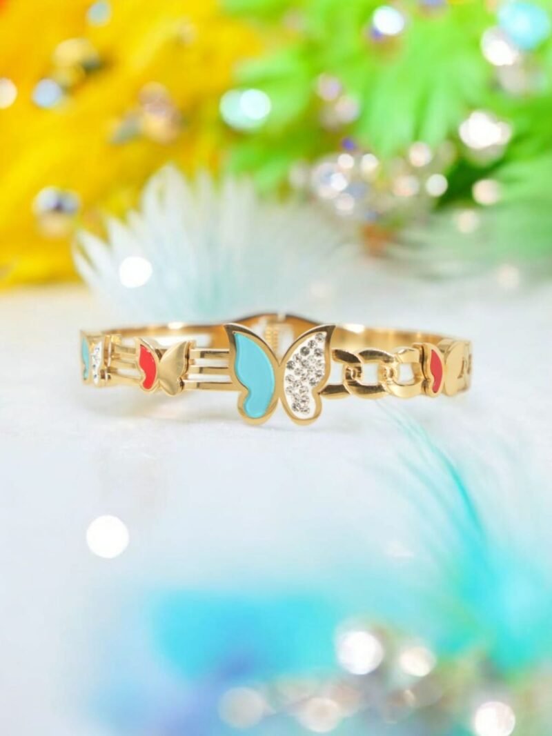Flutter Pop Bracelet – Multicolor Butterfly Charm in Gold