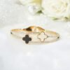 Monochrome Grace Dual Clover Charm with Crystal Bands