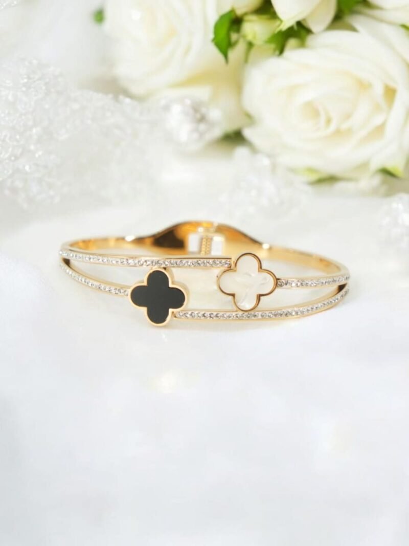 Monochrome Grace Dual Clover Charm with Crystal Bands