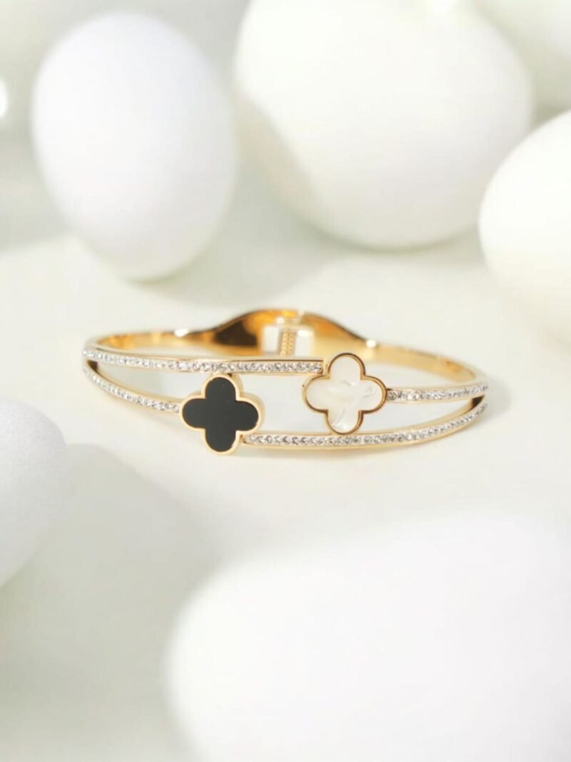 Monochrome Grace Dual Clover Charm with Crystal Bands - Image 2