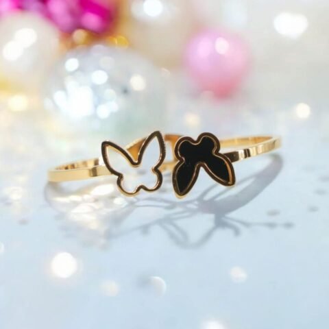 Whimsy Duo Bracelet – Butterfly & Bow Charm in Bold Black