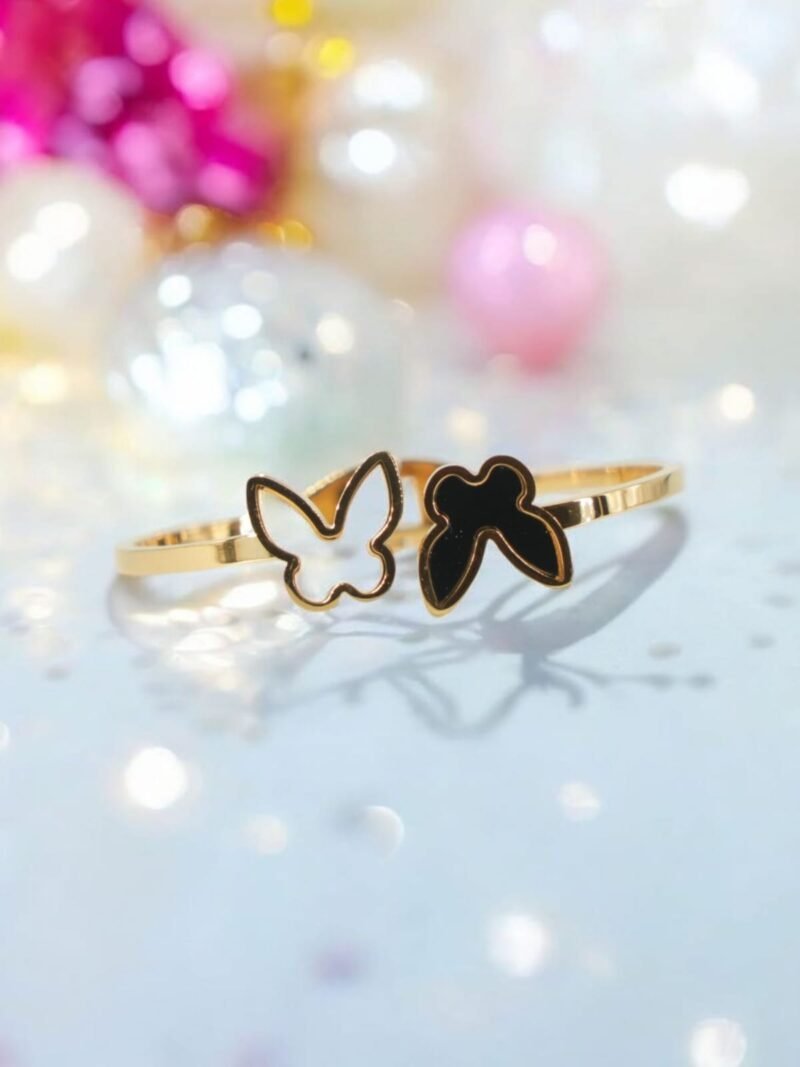 Whimsy Duo Bracelet – Butterfly & Bow Charm in Bold Black