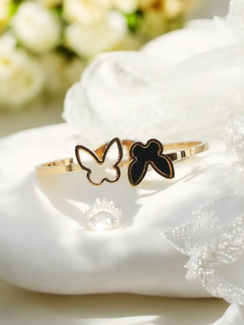 Whimsy Duo Bracelet – Butterfly & Bow Charm in Bold Black - Image 2