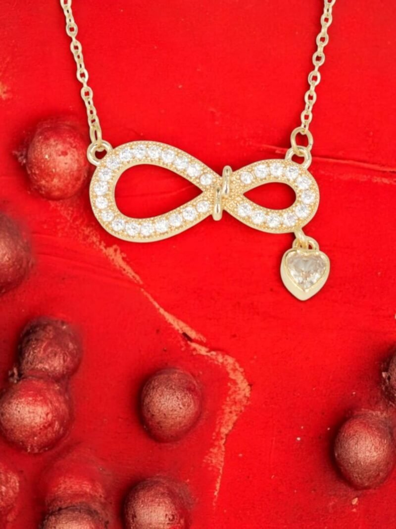Infinity Love Pendant – CZ Studded Charm with Dangling Heart - Image 2