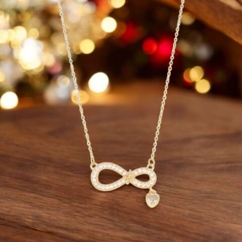 Infinity Love Pendant – CZ Studded Charm with Dangling Heart
