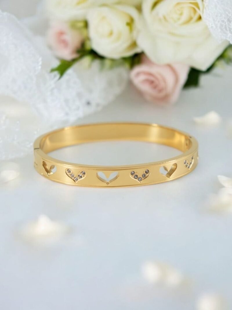 Hearts Aglow Bracelet – Gold Band with Crystal Heart Accents - Image 2
