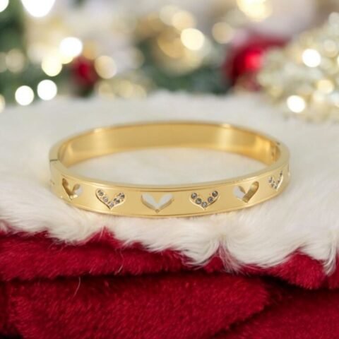 Hearts Aglow Bracelet – Gold Band with Crystal Heart Accents