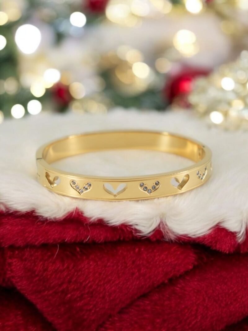Hearts Aglow Bracelet – Gold Band with Crystal Heart Accents