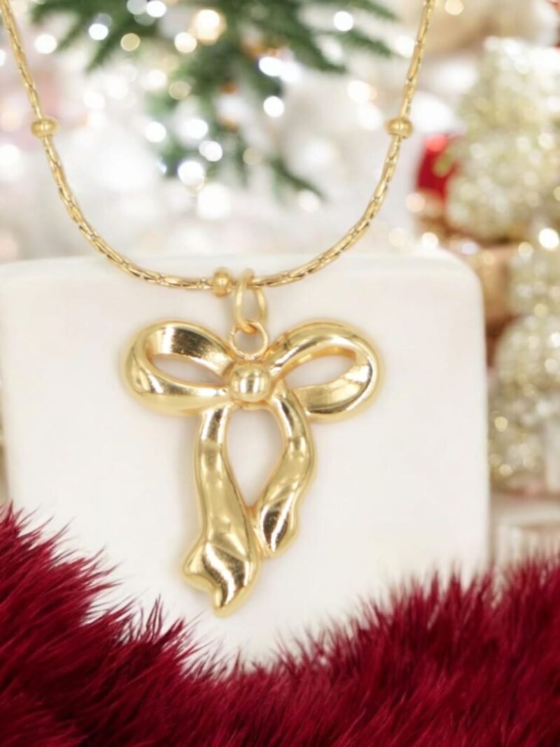 Golden Ribbon Bow Pendant – Elegant Minimal Statement