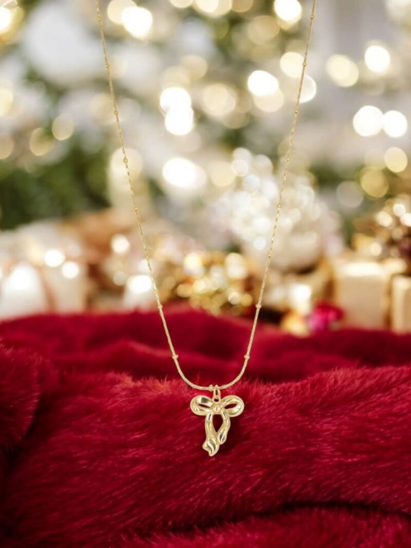 Golden Ribbon Bow Pendant – Elegant Minimal Statement - Image 2