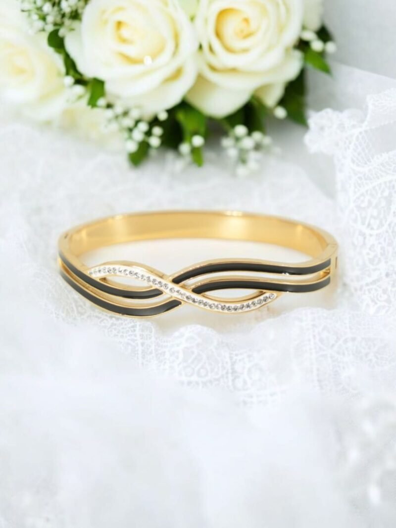 Twilight Twist Bracelet – Black Enamel & Crystal Wave Design - Image 2