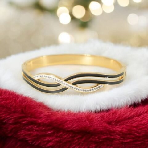 Twilight Twist Bracelet – Black Enamel & Crystal Wave Design