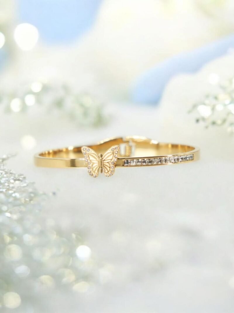Butterfly Whisper Bracelet – Crystal Bar with Golden Charm
