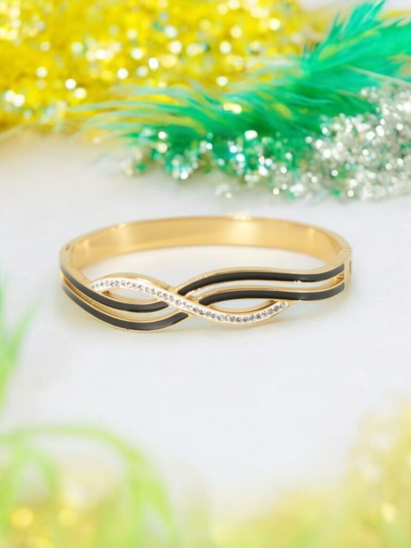 Twilight Twist Bracelet – Black Enamel & Crystal Wave Design - Image 3